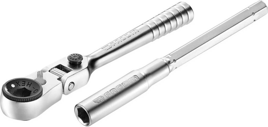 FACOM Umschaltknarre 1/4 Zoll kompakt, Ratsche mit 180°-Gelenkkopf und T-Griff, ideal für 1/4" Sechskant-Bits