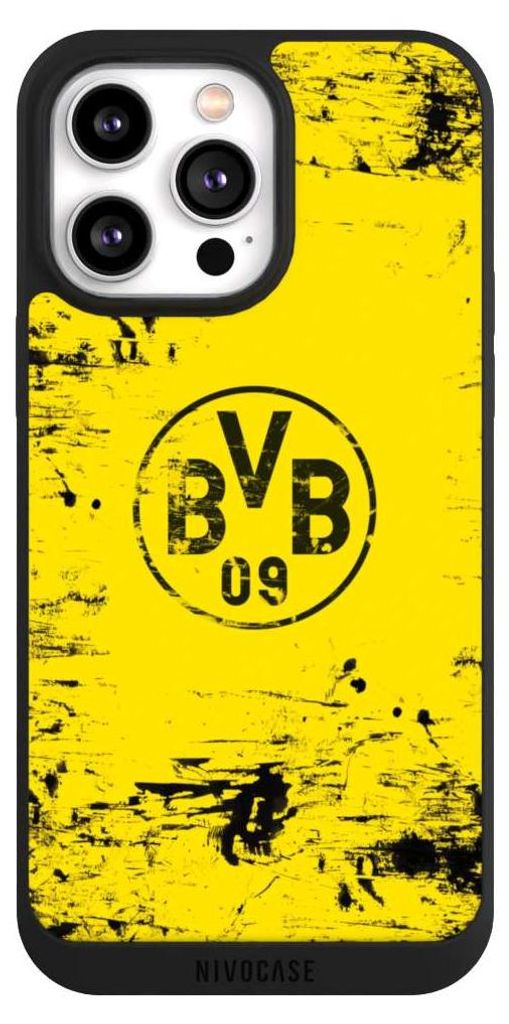 NIVOCASE Handyhülle für Apple iPhone 14 Pro Max Hülle NIVOpure Case Schwarz BVB Borussia Dortmund Offizielles Lizenzprodukt