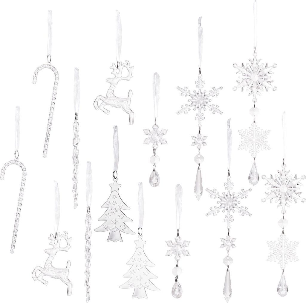 14-teiliges Weihnachtsschmuck-Set mit künstlichen Kristallschneeflocken und Eiszapfen-Anhängern – ideal für die winterliche Weihnachts- und Pa...