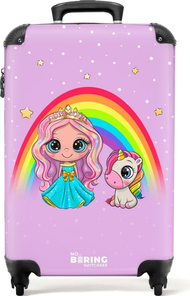 NoBoringSuitcases.com - Prinzessinnenkoffer mit Regenbogen - Trolley Kinder Mädchen - 55x35x25Handgepäck Koffer 55x35x20 cm, 36L,