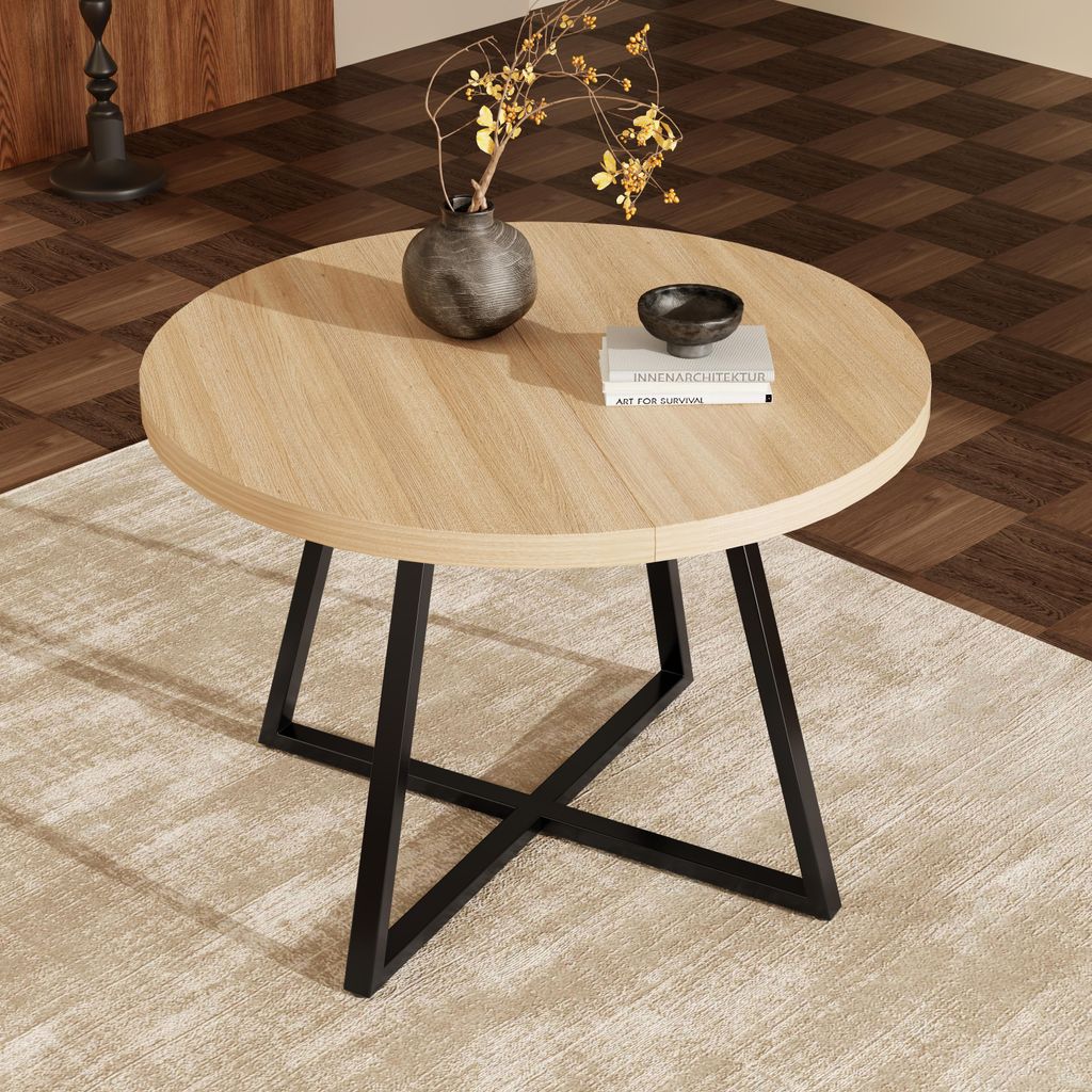 Table à manger ronde à rallonges 100-140 x 100 cm pour 4 à Image du produit 