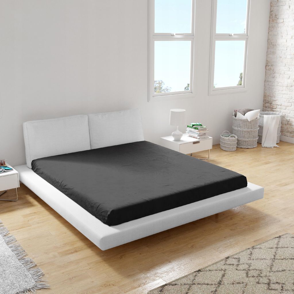 Bettlaken - Spannbettlaken mit Gummizug - 140x200 cm - Jersey - 160g/m2 - Schwarz - Hochwertiges