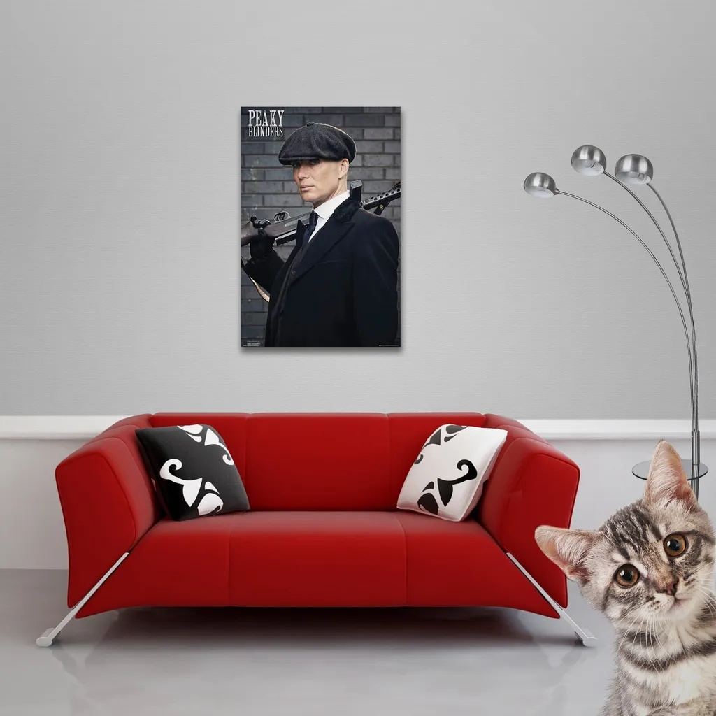 Poster Tommy Shelby Gun décoration murale avec rails aluminium 63 cm