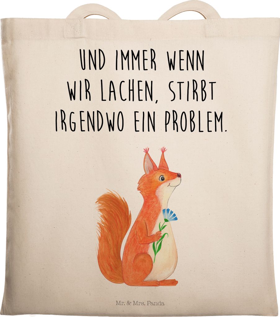 Mr. & Mrs. Panda Shopping Tasche Eichhörnchen Blume - Transparent - Geschenk, Tote Bag, Spruch Positiv, Laptoptasche, Lustige Sprüche, Büchertas...