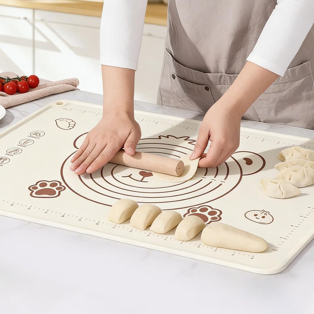 Große Silikon-Backmatte, 70 x 50 cm, Nudelholzmatte für Teig, rutschfeste Silikon-Backmatte mit Markierungen für Teig, Fondant, Pizza, Macarons,...