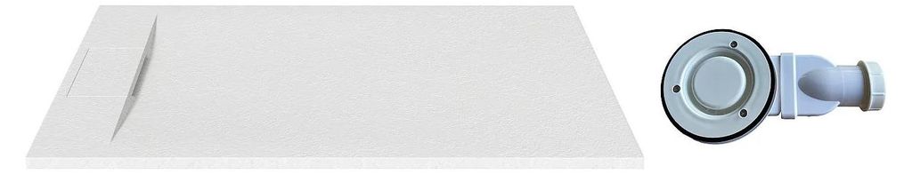 Extraflache SMC-Kunstharzduschwanne zum Aufsetzen oder Einbauen, zuschneidbar, mit Siphon - Mattweiß - 140 x 90 cm - TARPOSA