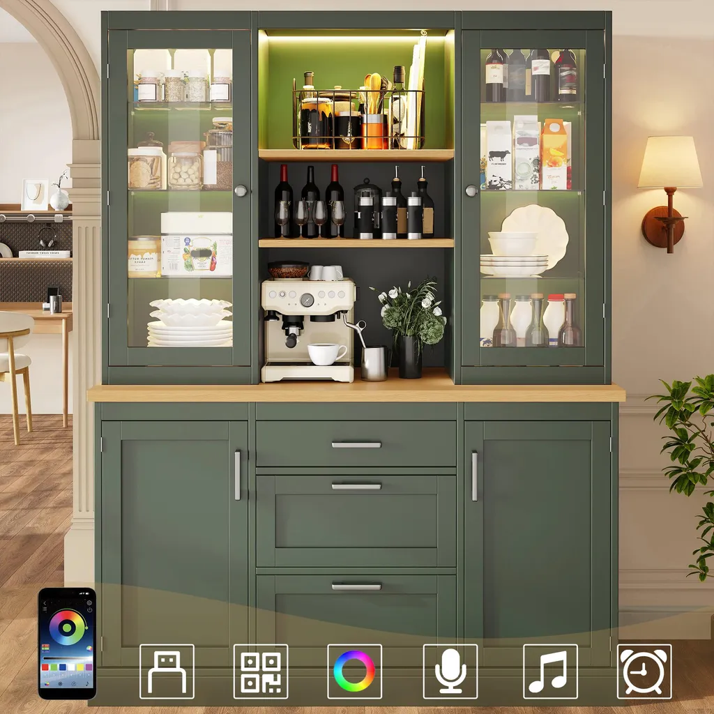 Buffet de cuisine haut avec plan de travail et étagères réglables - 140cm