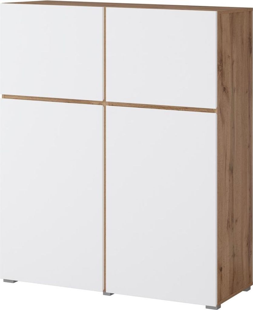 Hoher Buffetschrank HAVANA – 120cm – 4 Drehtüren – Eiche und Weiß – Minimalistisches und modernes Design