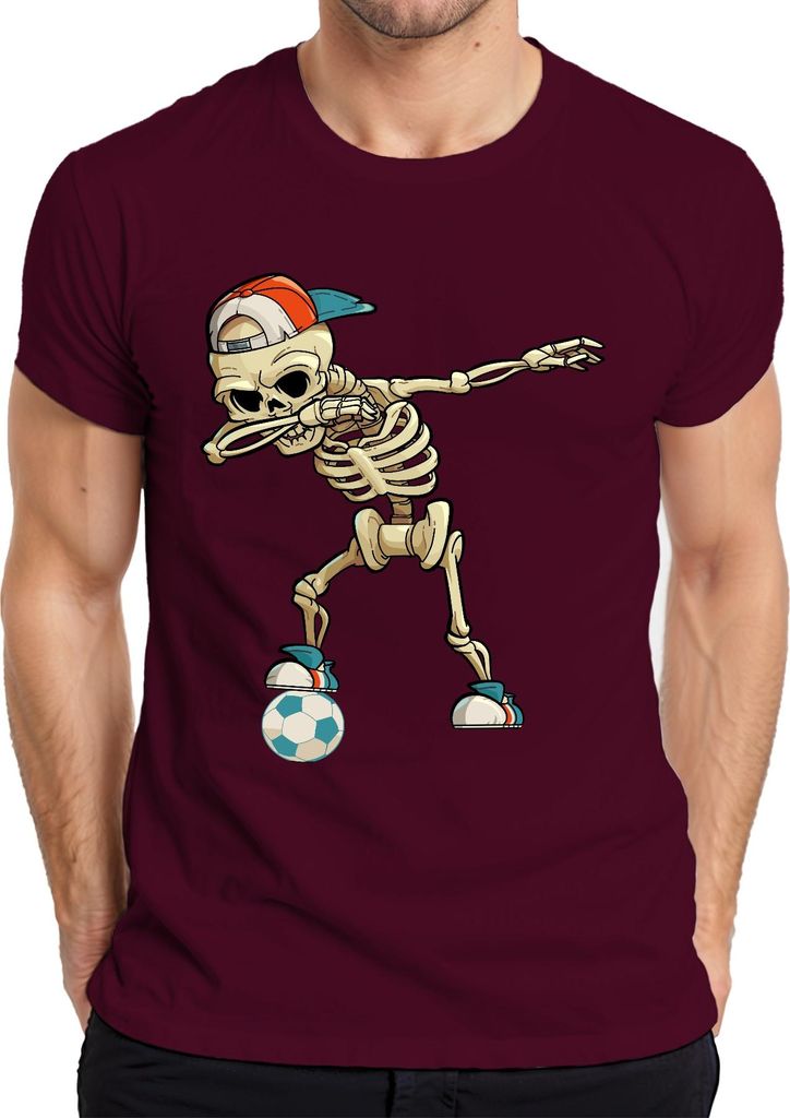 Dab Skelett Fußball Cap Sneaker Streetwear Halloween Cool Sport Herren T-Shirt, Burgundy, M