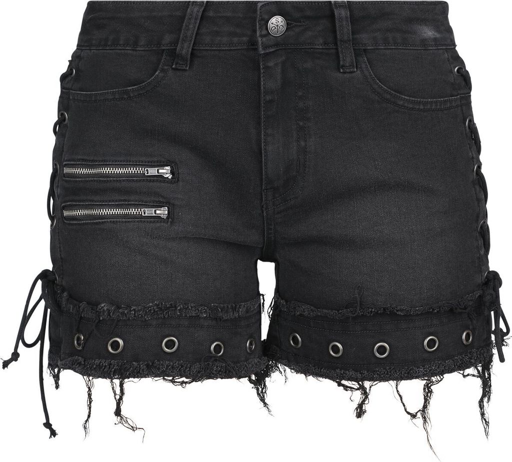 Rock Rebel by EMP Damen schwarze Shorts mit seitlichen Schnürungen 28