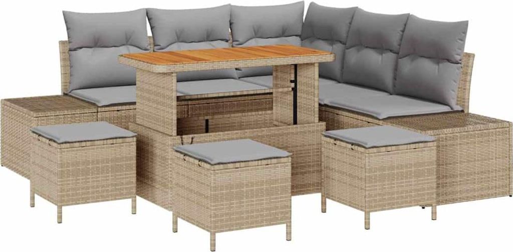 vidaXL Gartensofa-set mit Kissen 9 pcs Beige Poly-Rattan