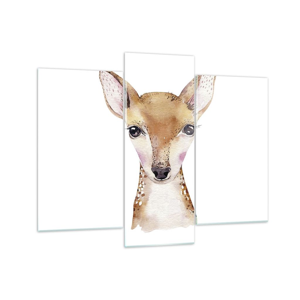 Bilder auf glas - 3 Teile - Damhirschkuh Grafiken Kinder - 130x100cm - Glasbilder - Wandbilder - Bilder - Wanddekoration aus Glas - Glas Bilder - W...