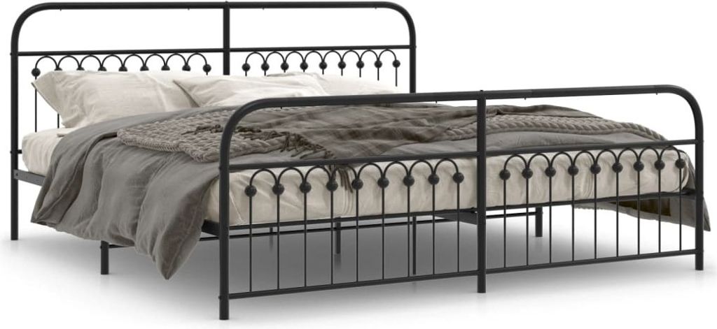 Design Bettgestell mit Kopf- und Fußteil Metall Schwarz 193x203 cm, Klassische Betten 2024 Neu