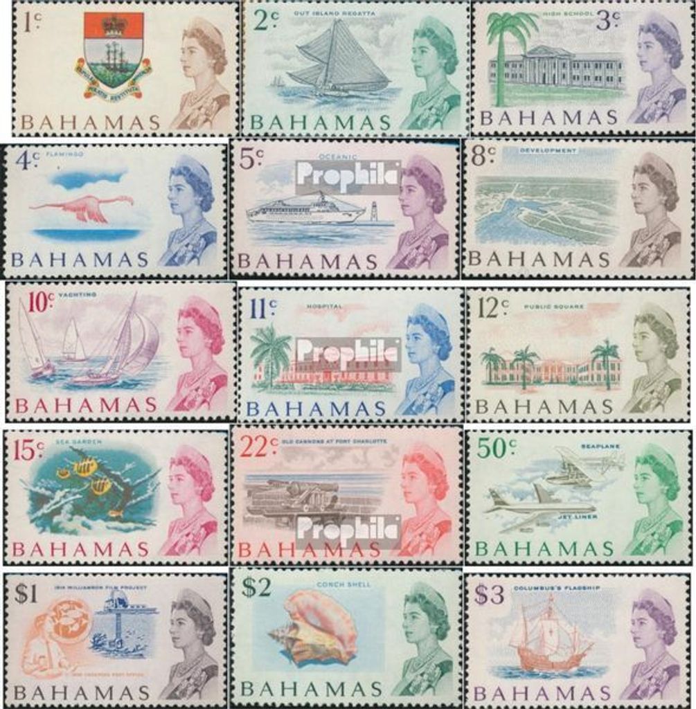Briefmarken Bahamas 1967 Mi 257x-271x (kompl.Ausg.) postfrisch Königin Elisabeth II.