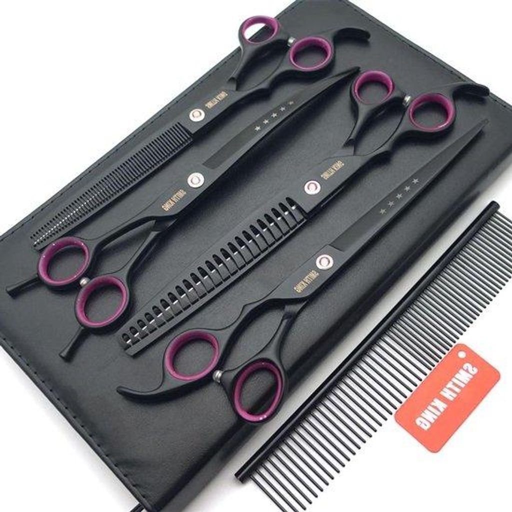 Professionelle 8 Zoll Hundeschere Set - gerade, dünn, gebogen & chunkers mit Kamm in 1 (schwarz)
