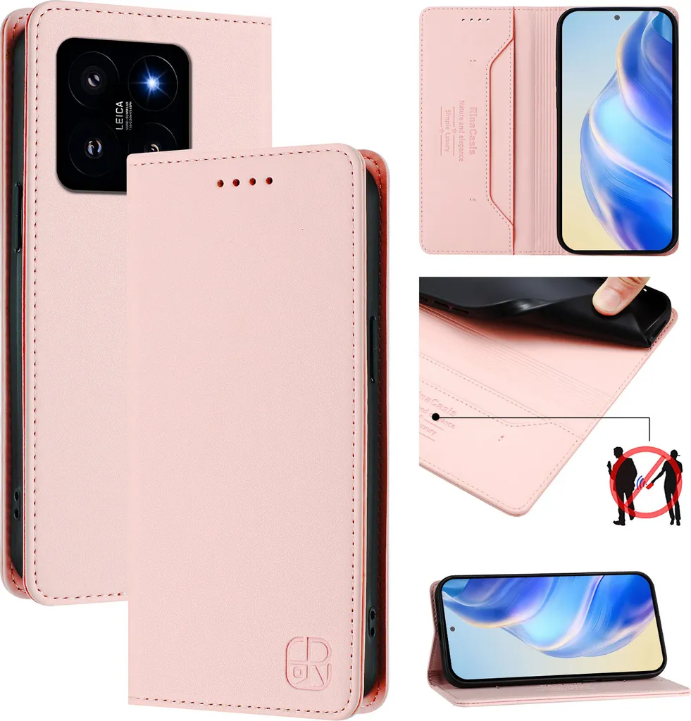 Custodia Xiaomi 14 Flip in Pelle Rosa | Portafoglio e Stand Premium