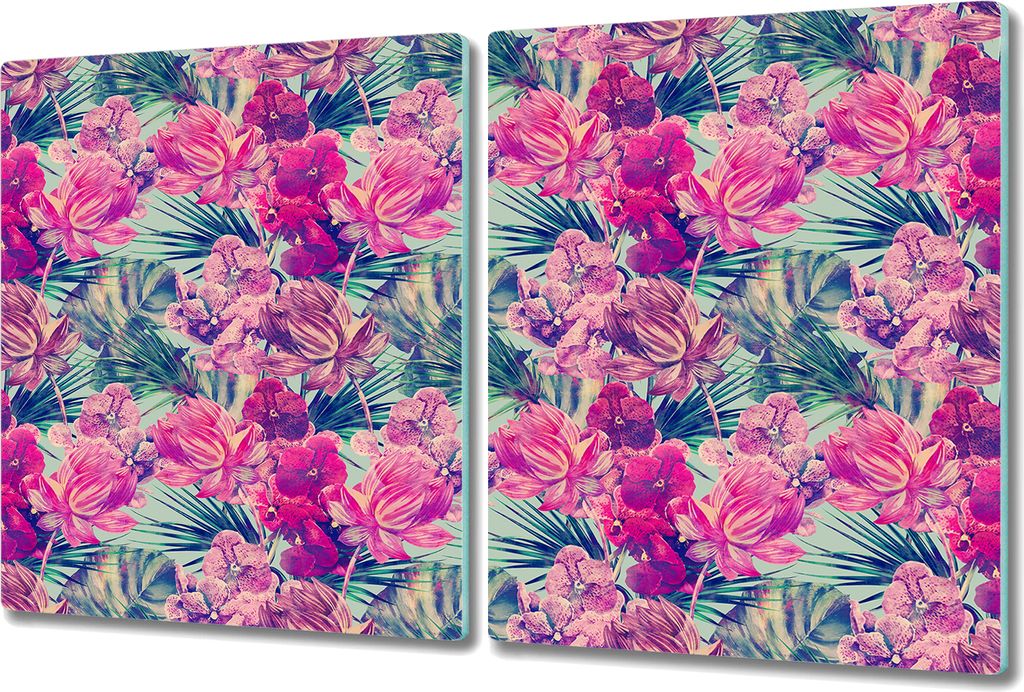 Glas-Herdabdeckplatte Glaskeramikfeldabdeckung Spritzschutz - 2x 40x52 cm - Pflanzen-Dschungel