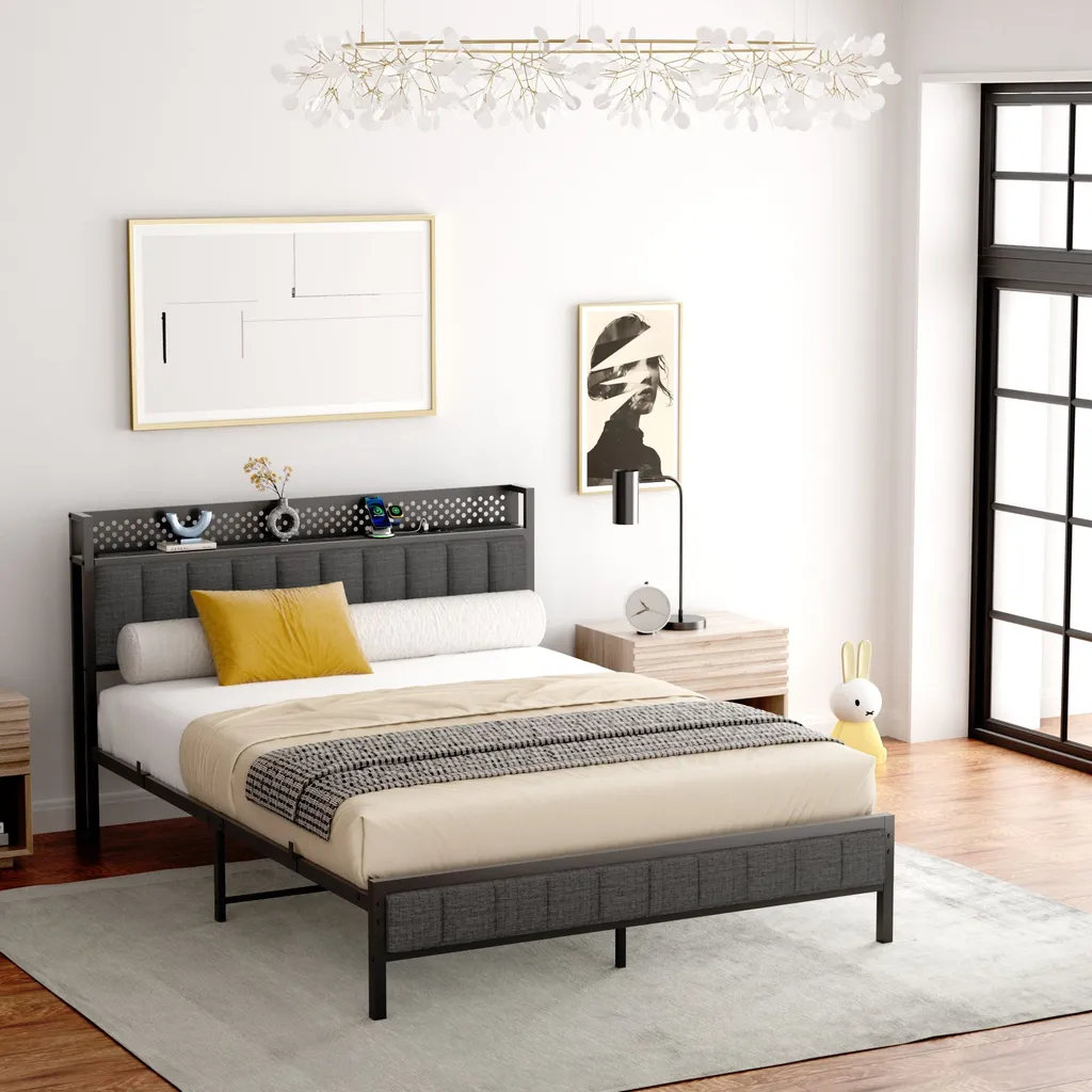 Lit métallique okwish 140x200 cm avec sommier à lattes et cadre robuste