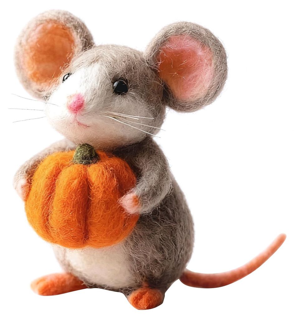 Halloween-Filzmaus-Accessoires, handgefertigte Tierfigur mit Kürbis-Dekoration, Tisch-, Regal- und Schreibtischornament