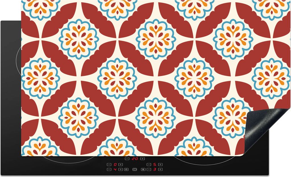 KitchenYeah Herdabdeckplatte Blumen - Fliese - Muster , 91x52cm, Küche Deko, Glaskeramikfeld Herdabdeckung, Abdeckplatte fùr Kochfeld
