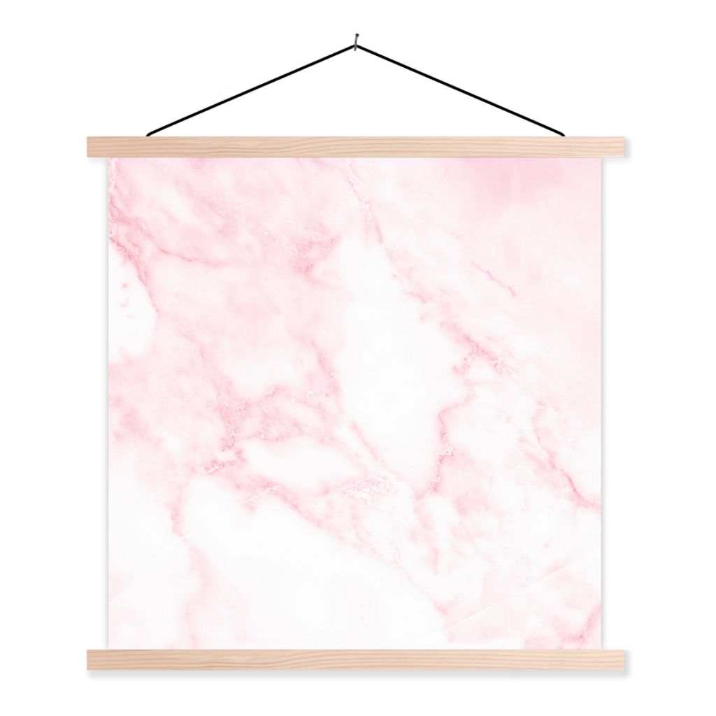 MuchoWow Textilposter Marmor - Weiß - Rosa - Chic - Marmoroptik 60x60 cm mit holzfarbenen Rahmen - Wanddekoration