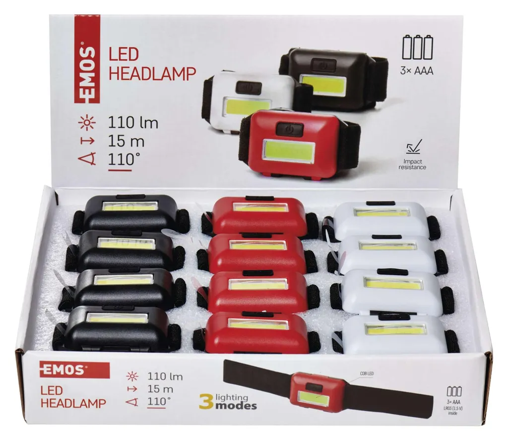 Lampe de tête LED pour chantier et randonnée - Pack 12x EMOS P3538 110lm