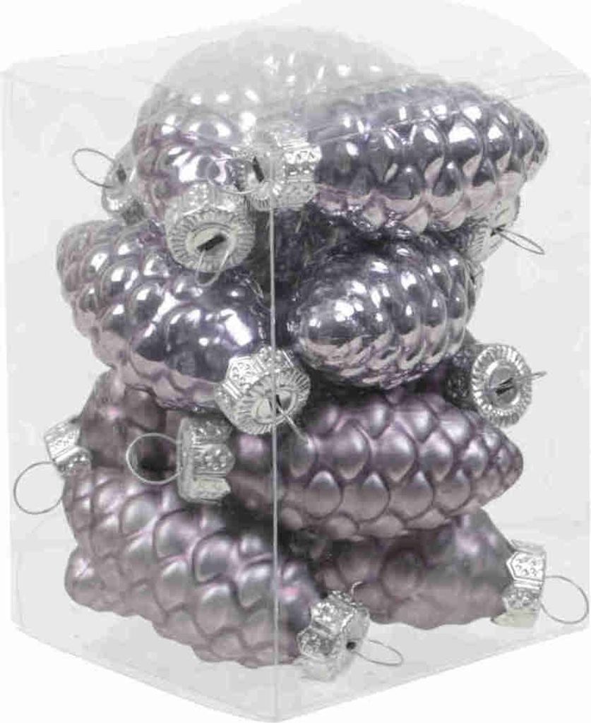 12 Tannenzapfen Glas Christbaumkugeln Zapfen Weihnachtsschmuck 60mm 6cm Baumdeko, Farbe:frosted lilac