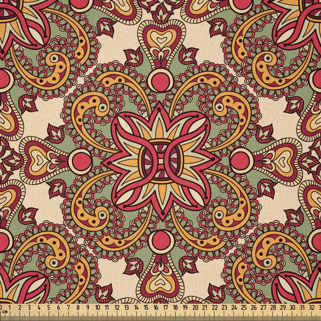 ABAKUHAUS Mandala Microfaser Stoff als Meterware , Fantastische Blumen und Blätter Exotic Wonderland Flourish, 5 M (230 x 500 cm), Blasses Orange ...