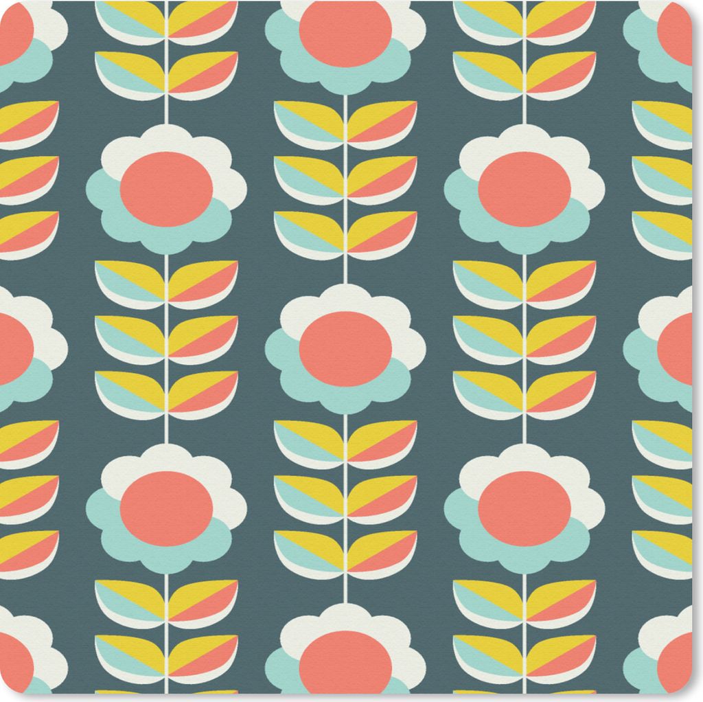 MuchoWow Mauspad Mousepad Retro - Blumen - Skandinavisch 20x20 cm - Mousepads - Maus Mat - Pad - Mausunterlage - Desk Mat - Bureauartikeln
