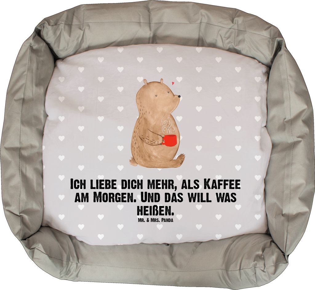 Mr. & Mrs. Panda Hundekörbchen Bär Morgenkaffee - Grau Pastell - Geschenk, Freund, Hund, Hochzeitstag, Ostern, Vatertag, Freundin, für, Geburtst...