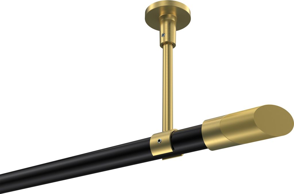 Interdeco Gardinenstange / Vorhangstange Schwarz / Messing-Optik, Typ Sonette Verano (Schräge Bicolor) ohne Ringe, Deckenmontage, 20 mm Ø 1-läuf...