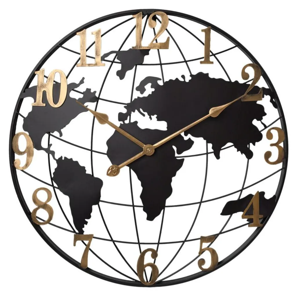 Horloge murale MPM Wejd E04.4531 - Carte du monde en métal noir 60 cm