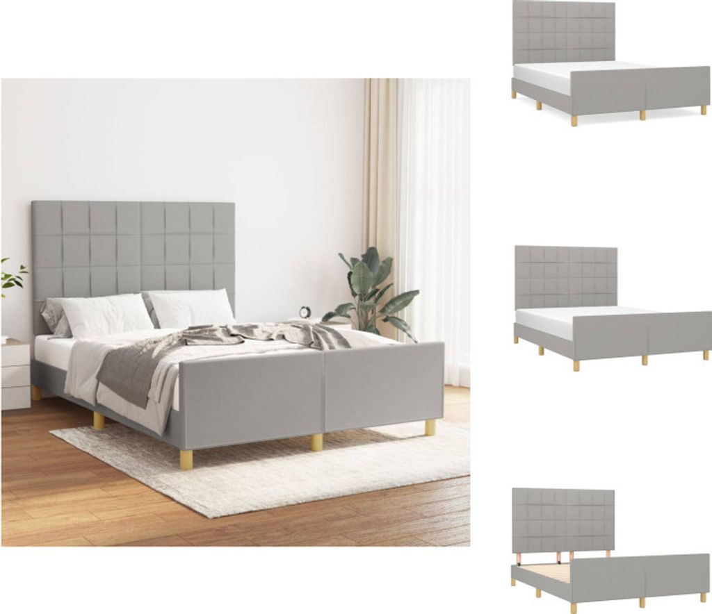 vidaXL Bettgestell mit Kopfteil Hellgrau 140x200 cm Stoff - Betten & Bettgestelle