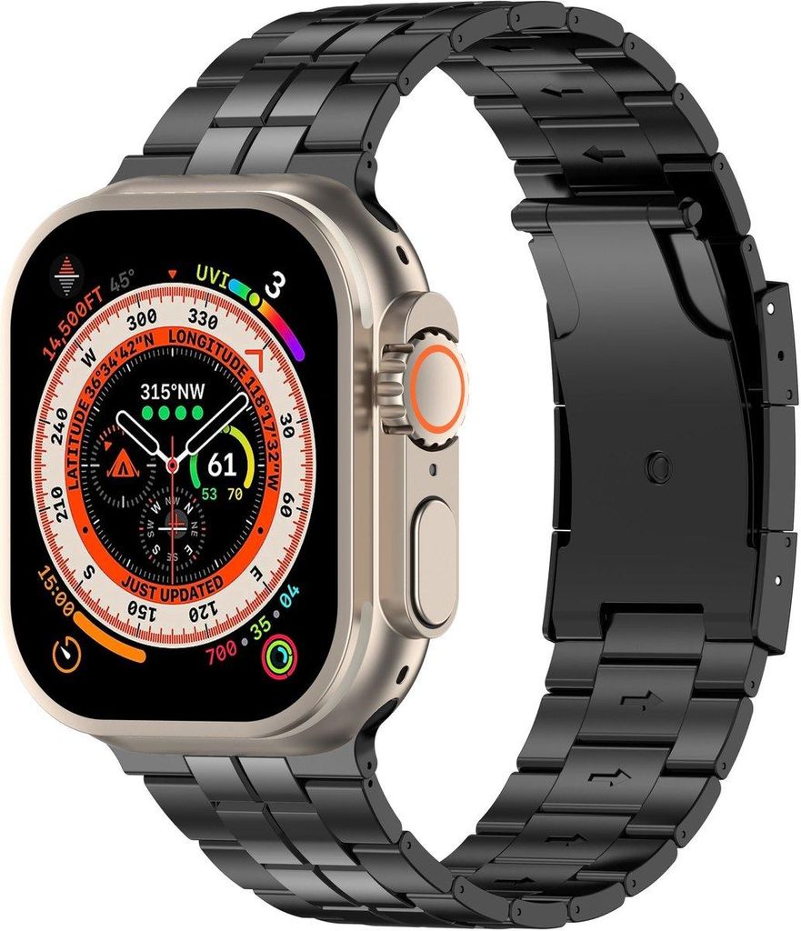 FFO2World Premium-Titan-Uhrenarmband mit doppeltem Mittelglied, passend für Apple Watch 42–49 mm & Ultra 1–3 – s Metallarmband, Schwarz