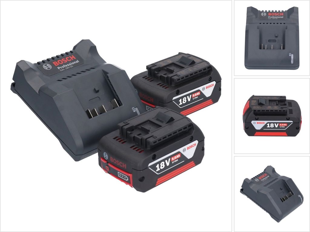 Bosch GAL 18V-20 Akku Ladegerät 10,8 - 18 V 2 A ( 2607226281 ) + 2x GBA 18 V 5,0 Ah Akku ( 2x 2607337069 )