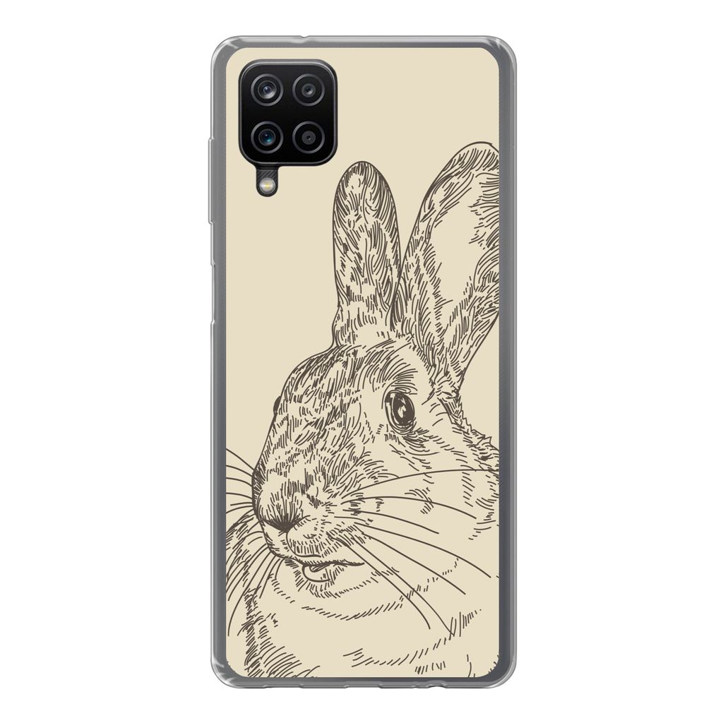 MuchoWow Handyhülle Schutzhülle Hülle für Samsung Galaxy A12 Vintage-Illustration eines Kaninchens Silikon Softcase Handy Hülle - Bild