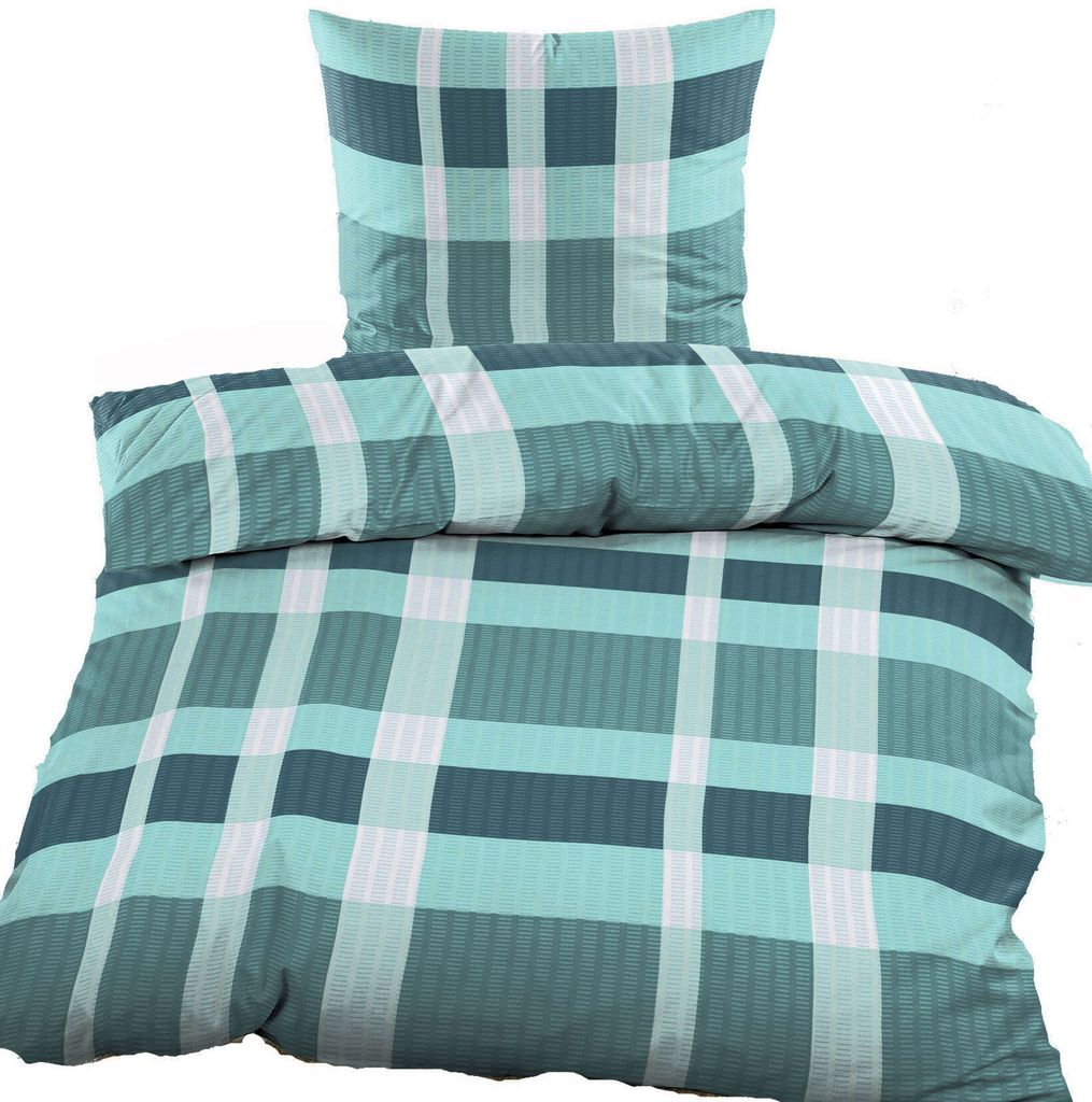 2-tlg. Seersucker Bettwäsche, 135x200 +80x80cm, grün weiß, kariert, bügelfrei