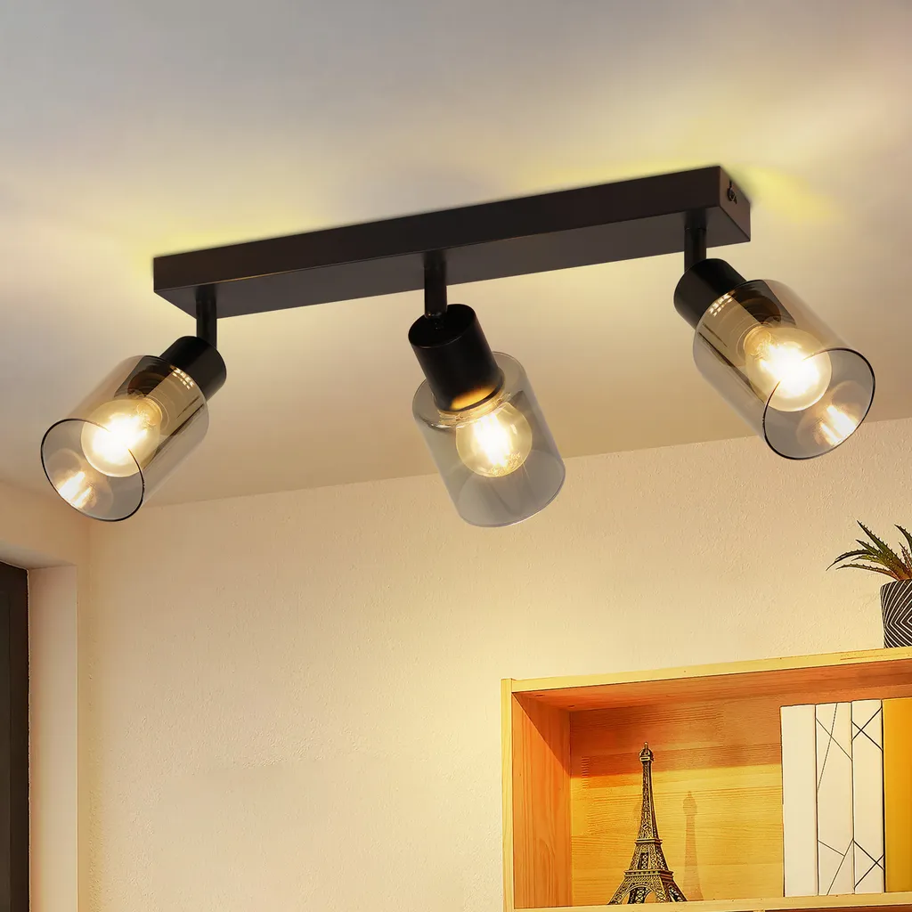 ZMH faretto da soffitto 3 fiamme E14 plafoniera vintage nero 350° orientabile lampada da cucina metallo soffitto spot vetro luce spot parete per soggiorno corridoio cucina senza lampadine