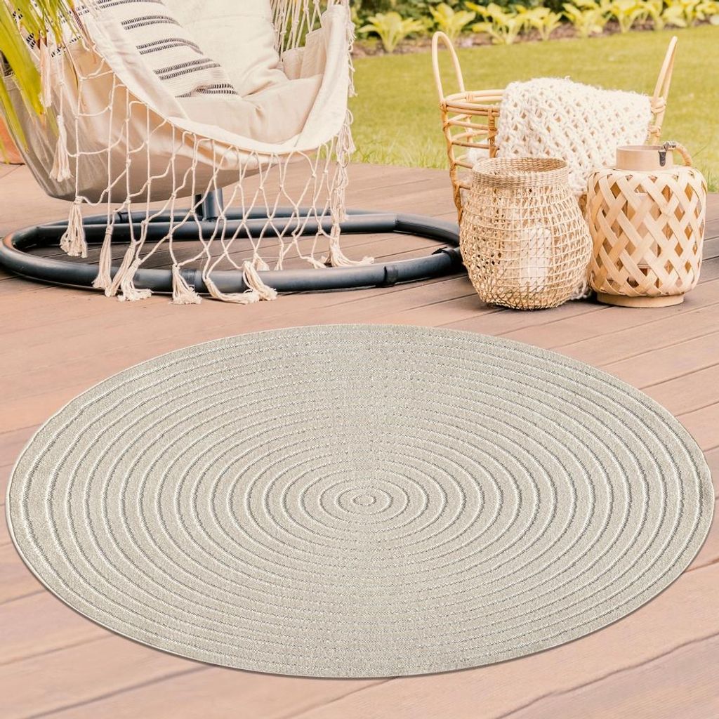 Outdoor Teppich Beige rund robust pflegeleicht vielseitig einsetzbar Größe - 160 cm Rund