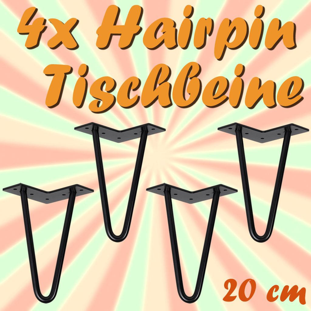 4x Tischbein Hairpin Metall Tischbeine Möbelfüße Schwarz Haarnadel Haarnadelbeine Beine für Tisch Möbelfüsse 20 cm V2Aox