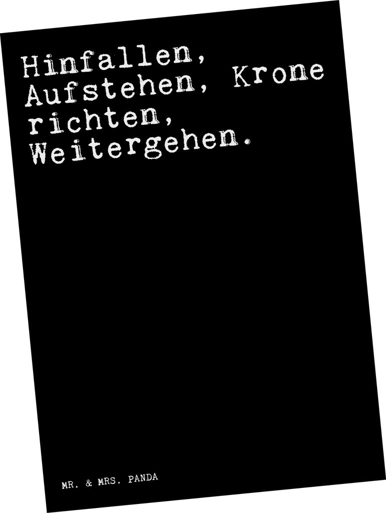 Mr. & Mrs. Panda Postkarte Hinfallen, Aufstehen, Krone richten,... - Schwarz - Geschenk, bildkarte, Postkarten, Frauen, Sprüche, Motivation, Ansic...