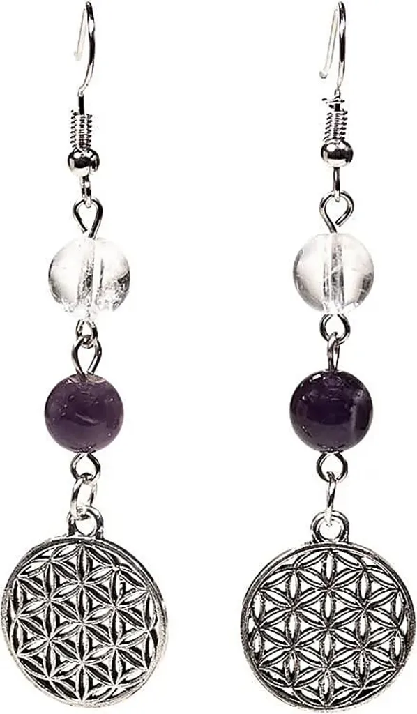 Boucles d'oreilles Améthyste et Cristal 8mm : Équilibre et Style Sacré