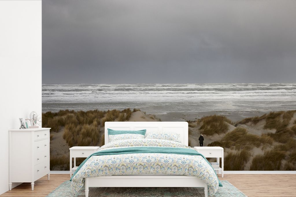 MuchoWow Fototapete für Wohnzimmer oder Schlafzimmer Wandtapete Vinyl Motivtapete Blick von den Dünen auf einen dunklen Himmel auf Terschelling...
