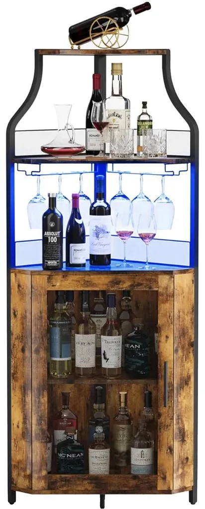 Armoire bar à vin d'angle : gagnez de la place avec style brun vintage