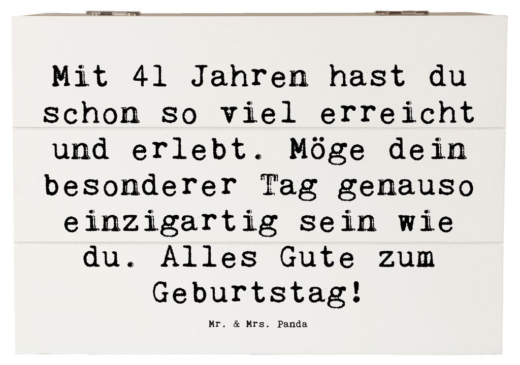 Mr. & Mrs. Panda Holzkiste Spruch 41. Geburtstag 22 x 15 cm - Weiß - Geschenk, Happy Birthday, fotobox, Box, Durchhaltevermögen, 41 Jahre, Geburt...