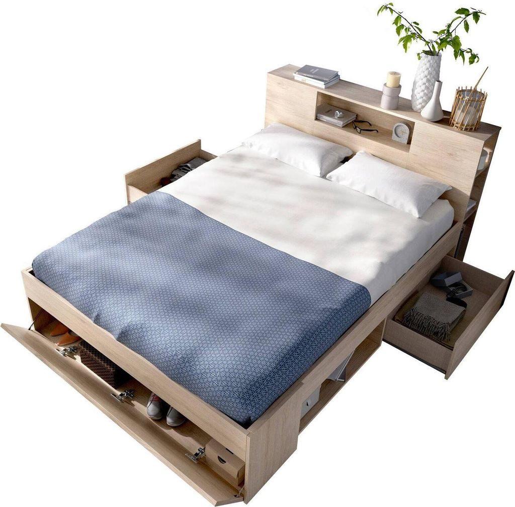 Doppelbett Fariola, Struktur des Container-Betts, Sommier mit Verkleidung, Matratzenhalterstruktur, 150x219 h95 cm, Eiche
