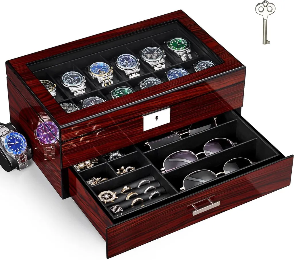 Boîte à montres anti-poussière, coffret de rangement double étage