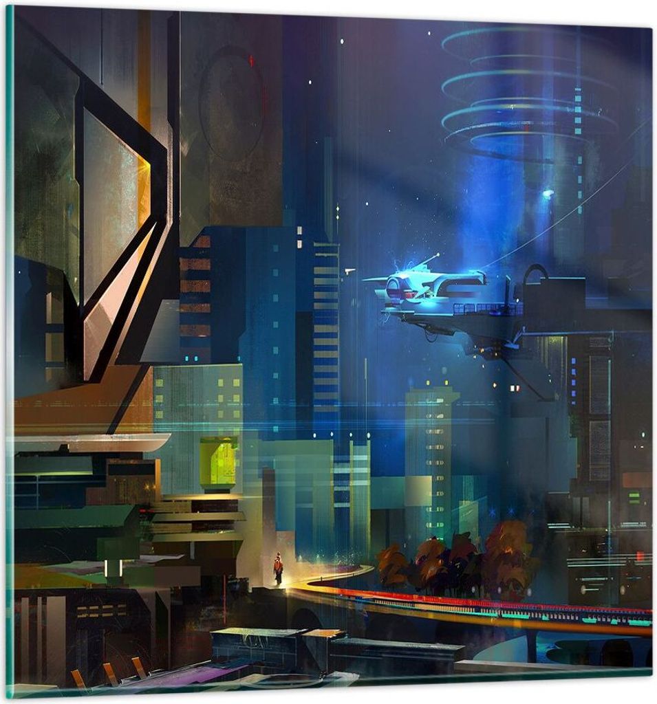 Bilder auf glas - Fantasie Stadt - 50x50cm - Glasbilder - Wandbilder - Kunstdruck - zum Aufhängen bereit - Wanddekoration aus Glas - Glas Bilder -...