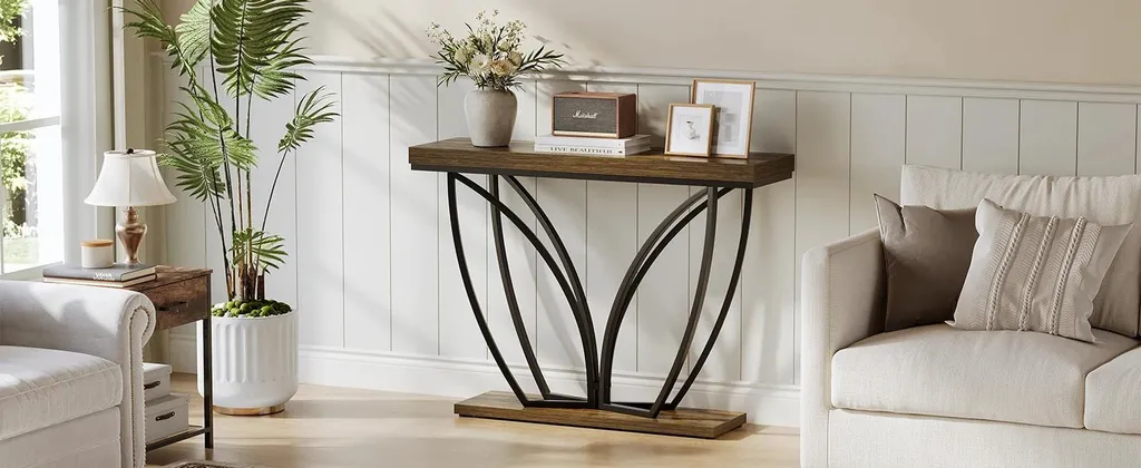 Table d'appoint derrière canapé 105 cm - Console étroite brun rustique