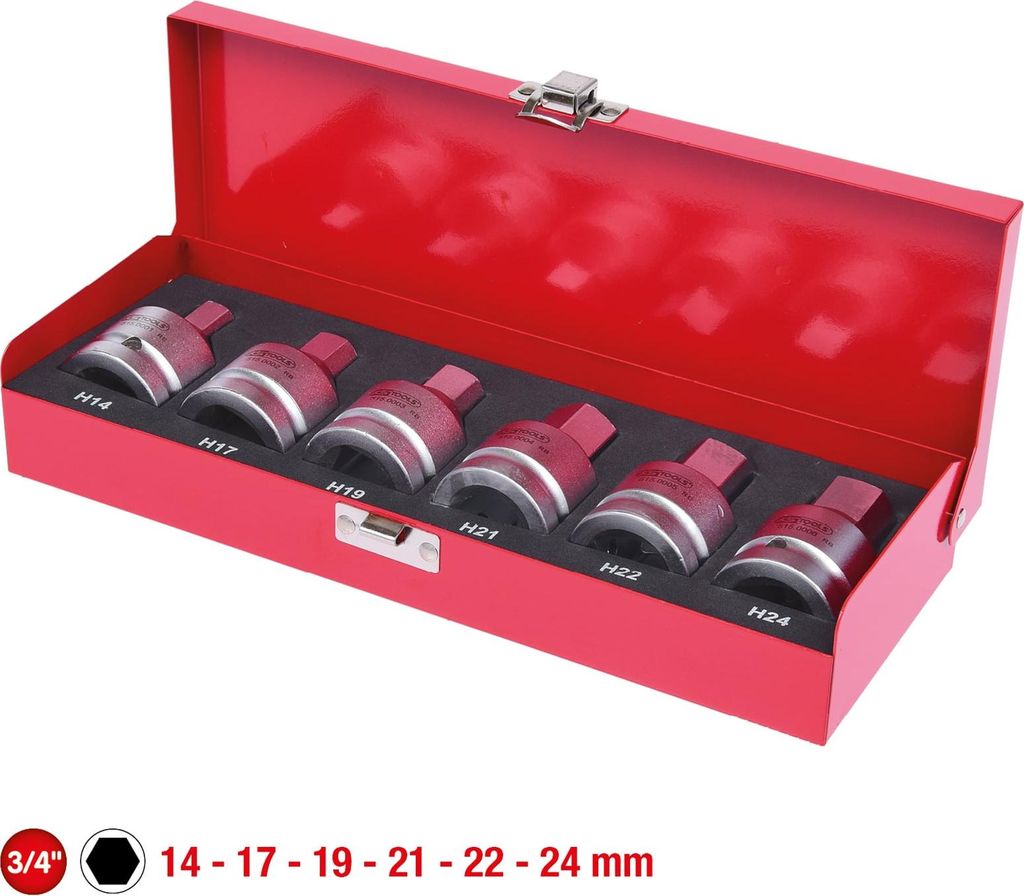 KS Tools 3/4 Kraft-Bit-Stecknuss-Satz, 6-tlg., 14-24 mm